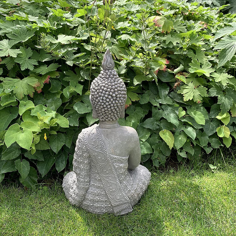 Statua Di Buddha Grande in Cemento Grigio Pietra Artificiale Buddha Feng Shui, Statuetta Decorativa Da Giardino, Resistente Al Gelo (Altezza 45 Cm, Grigia)