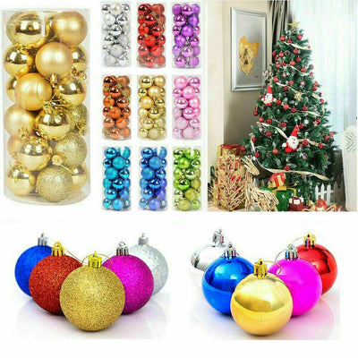 24Pcs Christmas Glitter Ball Ornaments Xmas Tree Ball Hanging Party Decor US Random Color