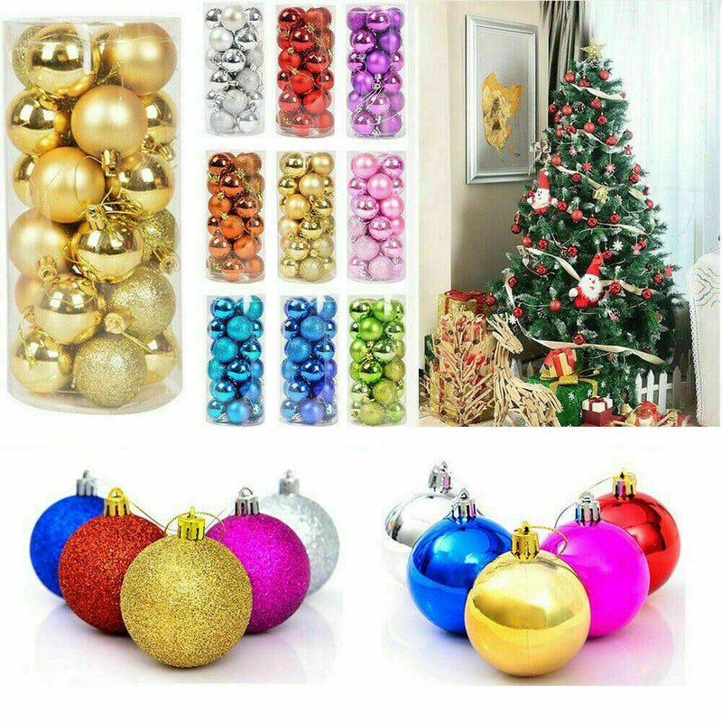 24Pcs Christmas Glitter Ball Ornaments Xmas Tree Ball Hanging Party Decor US Random Color