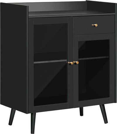 Armadietto Due Ante Con Ripiano Regolabile, Piano D'Appoggio E Spazi Aperti in MDF E Legno, 80X40X94.3Cm, Nero