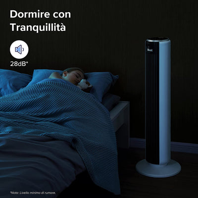 Ventilatore a Torre Con Telecomando 92CM, Amazon Exclusive, Potente Ventola Di Raffreddamento Silenziosa 28 Db, 3 Modalità, 5 Velocità, Oscillazione 90° Timer 12H, Display LED, 39W