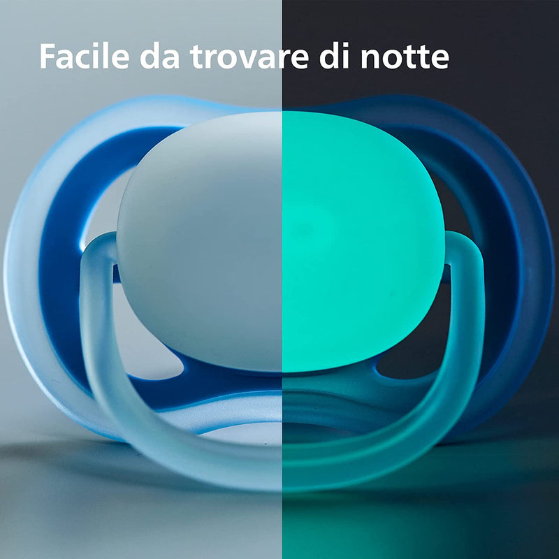 Succhietto Ultra Air  Avent - Confezione Da 4 Ciucci per Bambini Leggeri, Traspiranti, Luminosi Al Buio, 6-18M (Modello SCF376/15)