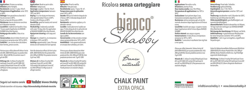 CHALK PAINT Bianco Naturale & FINITURA + PENNELLO - Pittura Shabby Chic EXTRA OPACA (1 Litro) + Finitura Trasparente Opaco (1 Litro) + 1 Pennello Pro 40 Mm