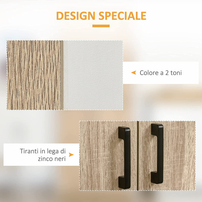 Dispensa Cucina in Legno MDF Con 4 Ripiani Regolabili, 4 Porte E Dispositivo Antiribaltamento, 80X40X182Cm, Color Legno E Bianco