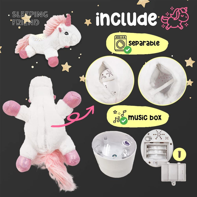 Peluche Unicorno Musicale Neonati Bambini Peluche Calmante Unicorno Peluche Nanna Unicorno Luci E Suoni Rumori Bianchi Giocattoli Unicorno Proiettore Regalo Neonati Battesimo Compleanno - ROSA