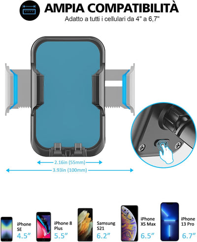 Porta Cellulare Auto, [Forte Rilievo in Gel Appiccicoso] Supporto Telefono Auto Ventosa per Cruscotto, 360° Rotazione Braccio Estensibile Porta Telefono Auto, per 4.5''-6.5'' Smartphones