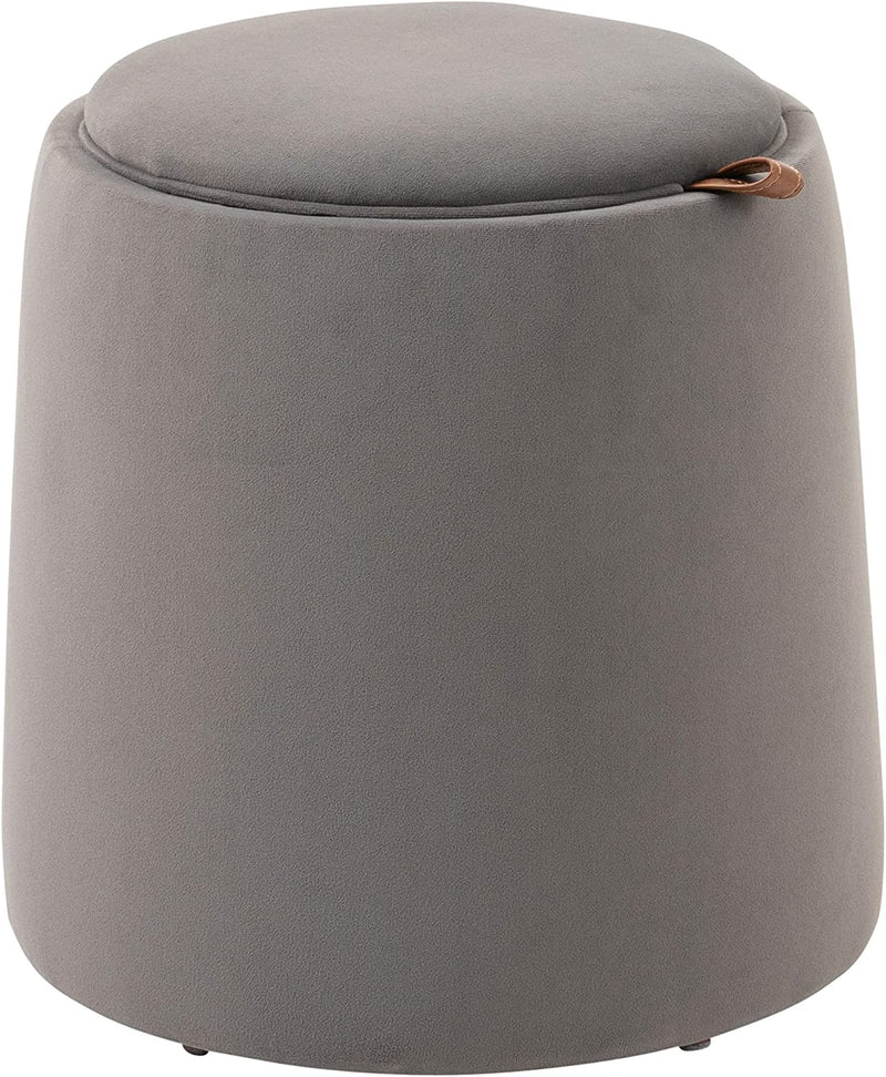 Pouf Poggiapiedi in Velluto Con Contenitore, Coperchio 2 in 1 Con Imbottitura E Lato in Legno, Tavolino Da Caffè Rotondo Ø44 X 47.5Cm, Grigio