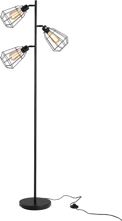 Lampada Da Terra in Stile Industriale Con 3 Paralumi Regolabili, Interruttore a Pedale, Acciaio Nero, Ф36 X 165Cm