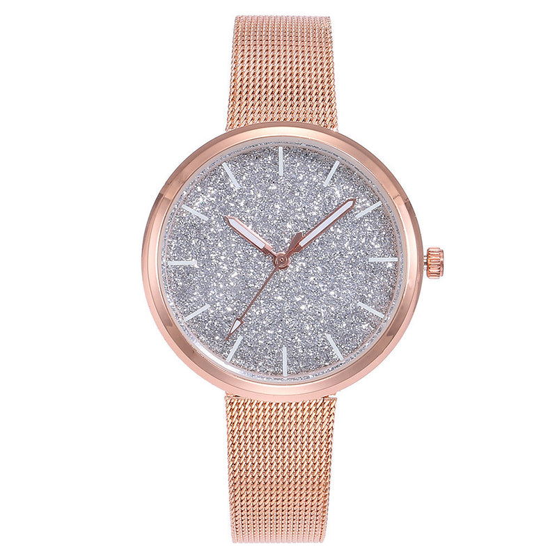 Fashion Women Romantic Starry Sky Wrist Watch Casual Rose Gold Steel Mesh Belt Rhinestone Watch Relogio Feminino