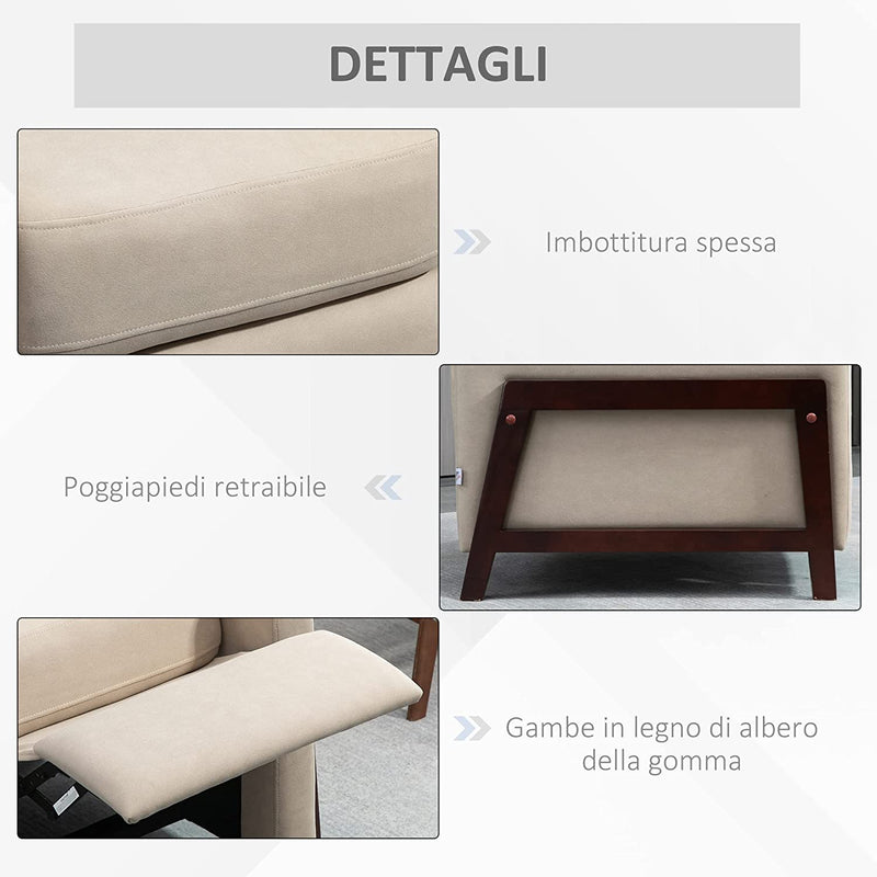 Poltrona Relax Reclinabile Manualmente Con Poggiapiedi, Poltrona Moderna Imbottita Con Rivestimento in Microfibra, Beige