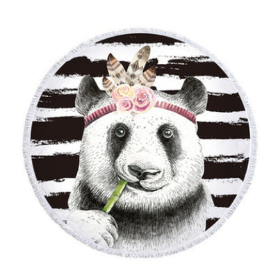 Round Beach Towel, Cute Animal, Panda, Beach Towel, Shawl Cushion, Microfiber