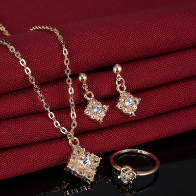 Diamond Necklace, Earring, Ring, Lady Jewelry, Square Bridal Jewelry Set Wholesale