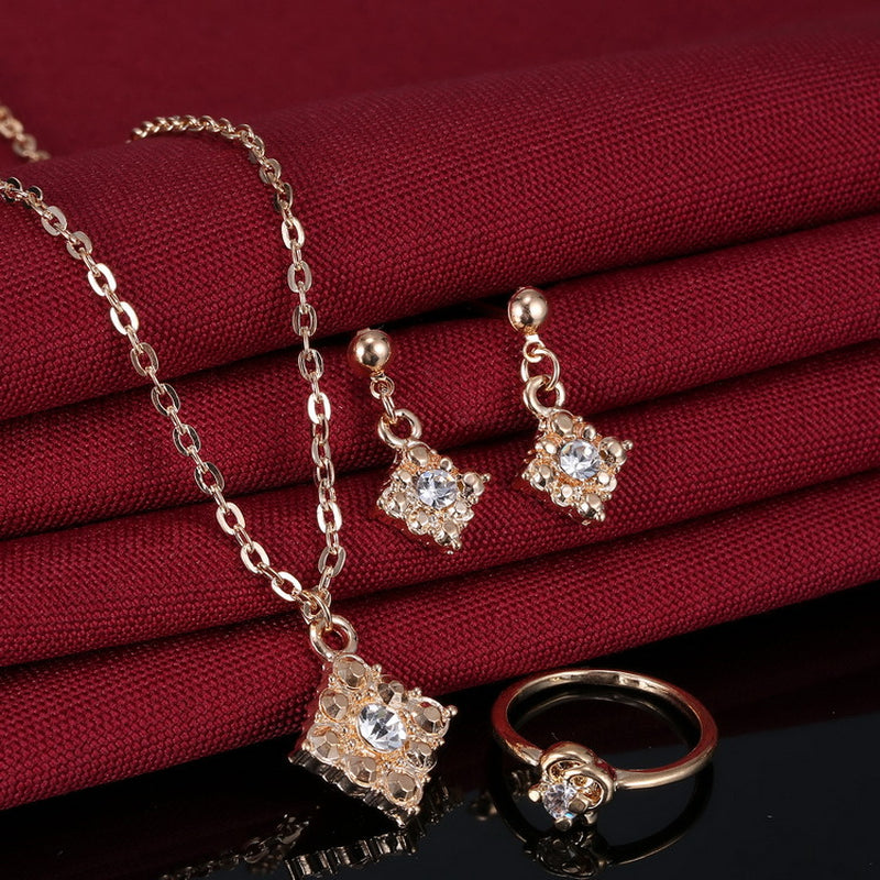 Diamond Necklace, Earring, Ring, Lady Jewelry, Square Bridal Jewelry Set Wholesale