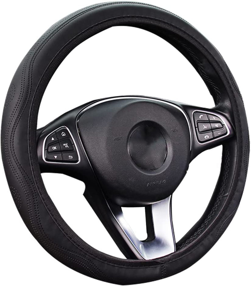 Gvoplatee Coprivolante Auto Universale Nero in Finta Pelle | Copertura Di Volante Diametro 37-39 Cm,Accessori Auto Interno.