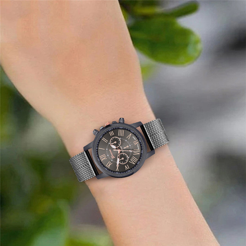 Dual-Faced Roman Numeral Mesh Band Quartz Unisex Watch