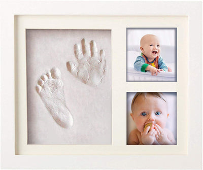 Set Impronte Di Mani E Piedi per Neonati - Cornice Foto in Legno, Vetro Acrilico, Massa Impronta E Segnaposto per 2 Foto Del Bambino - Idea Regalo per Neonati, Madri E Padri