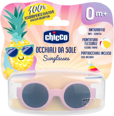 Chicco Occhiale Da Sole Bimba 0M+, Lenti Resistenti E Antigraffio, Proteggono Dai Raggiu UVA E UVB, Montatura Flessibile, Custodia Portaocchiali Inclusa, per Bambini 0 Mesi