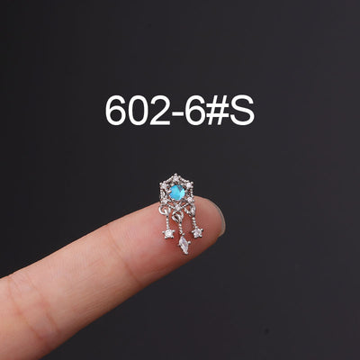 Stainless Steel Inlaid Colorful Zircon Screw Ball Fine Pin Earrings