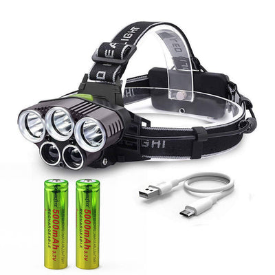 6-Mode USB Rechargeable Outdoor Night Fishing 5LED Headlight