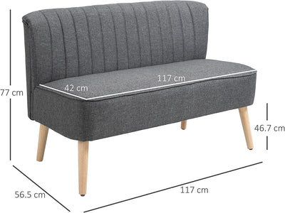 Divano 2 Posti Moderno in Tessuto Senza Braccioli, Struttura E Gambe in Legno, 117X56.5X77Cm Grigio Scuro