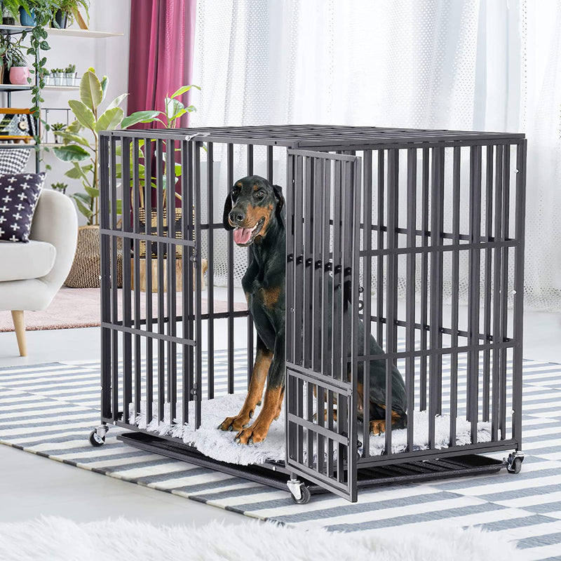 Resistente Gabbia per Cani: XXL Kennel Cane Grande Media Anti-Morso Gabbia per Cani in Metallo Con Ruote Interno Box per Cani Indistruttibile Con 2 Chiavistelli 117X84X 86,5Cm