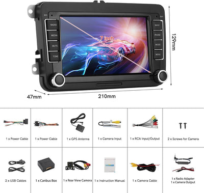 Autoradio 2 DIN Android per VW, 7 Pollici Stereo Auto Con Bluetooth GPS Navigator Vista Posteriore per VW Skoda Passat Touran Golf