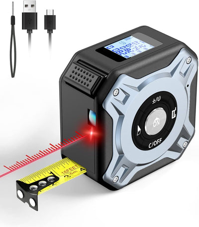 Metro Di Nastro Laser, Metro Laser, 40M Misuratore Laser & 5M Metro a Nastro, Display Digitale per Lunghezza/Area/Volume/Misura Continua, USB Ricaricabile, Portatile Misuratori Di Distanza Laser