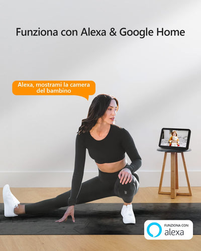 Telecamera Wi-Fi Interno, 1080P Videocamera Di Sorveglianza, Tracciamento Del Movimento Con Sirena, Telecamera Wifi Con Rilevamento Umano, Audio Bidirezionale, Funziona Con Alexa, 2,4G, Ranger 2C