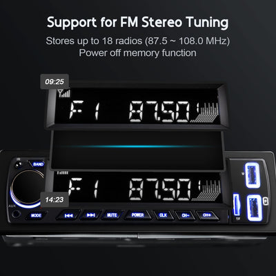 Autoradio Bluetooth 5.0 Vivavoce,  Radio Stereo 4 X 60W Ricevitore 1 DIN,7 Colori Di Luce Dei Pulsanti, Supporta Chiamate in Vivavoce/Fm/Aux-In/Sd/U Disk/Telecomando, Ricarica Rapida