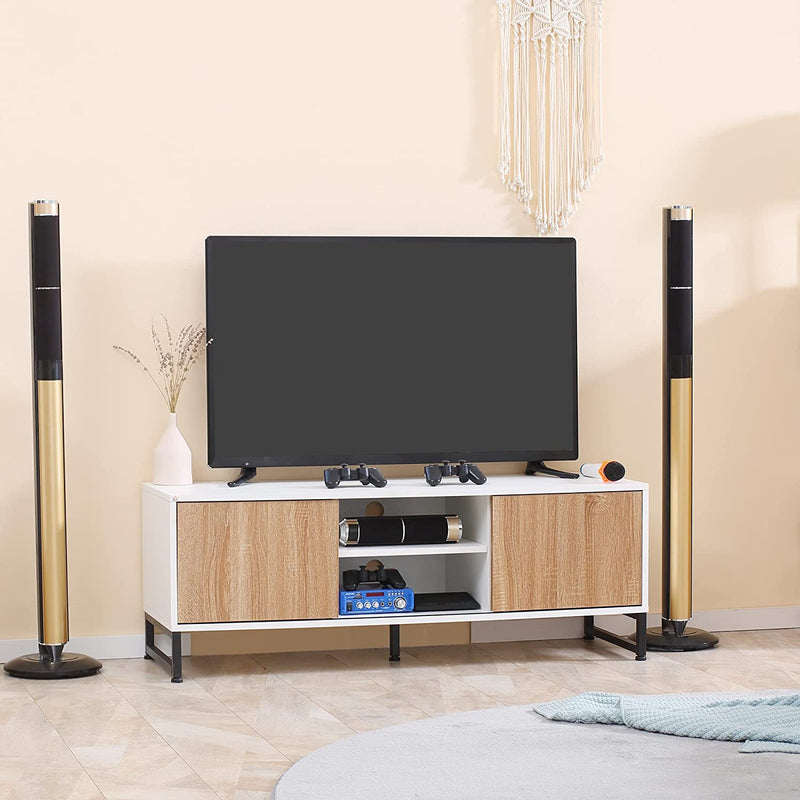 Mobile TV per Modelli Fino a 50" Max, Mobile TV Moderno in Truciolato E Acciaio Con 2 Ripiani Aperti E 2 Armadietti Chiusi, 120X39.5X45 Cm