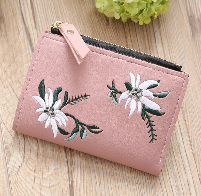 Embroidered Thin Zipper Female Wallet