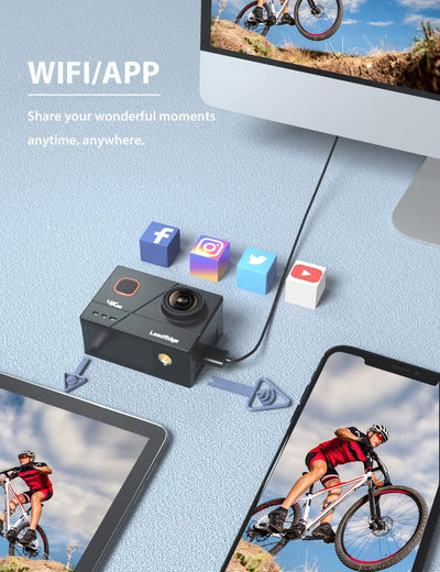 Action Cam 4K/30FPS 20MP EIS Microfono Esterno Wifi Telecomando 2.0 IPS Grandangolare Immersione Subacqueo Di 40 Metri Impermeabile Action Cam 4K 2X1050Mah Batterie E Accessori