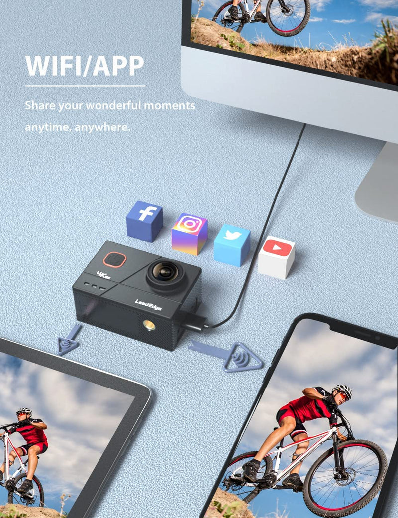 Action Cam 4K/30FPS 20MP EIS Microfono Esterno Wifi Telecomando 2.0 IPS Grandangolare Immersione Subacqueo Di 40 Metri Impermeabile Action Cam 4K 2X1050Mah Batterie E Accessori