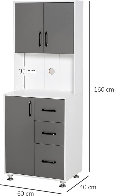 Credenza Alta Da Cucina Con Design Moderno, Madia Mobile Buffet in Legno Bianco E Grigio, 60X40X160Cm