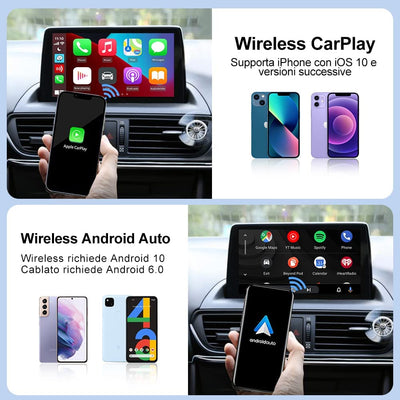 4.0 Wireless Apple Carplay E Android Auto 2 in 1 Adattatore, per Auto Carplay Cablate Anno Modello: 2016-2022, Plug & Play, Supporto Aggiornamento Online