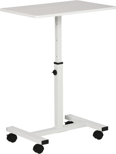 Tavolino Da Divano Laterale Porta PC Con Altezza Regolabile E Ruote, Supporto Computer per Casa E Ufficio, 60X40X52.5-84Cm Metallo E Legno, Bianco