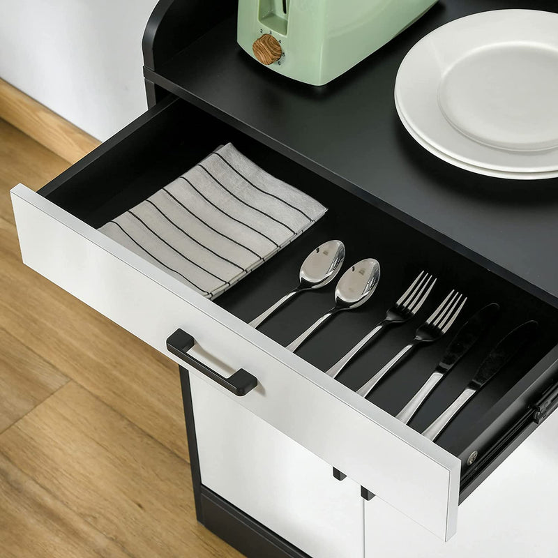 Mobiletto Da Cucina Moderno in MDF Con 2 Armadietti, 1 Cassetto E Ripiani Regolabili, 90X40X90 Cm, Bianco E Nero