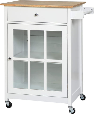 Carrello Da Cucina Multiuso Con Cassetto, Armadietto E 4 Ruote, in Legno Bianco, 67X48X86.5Cm