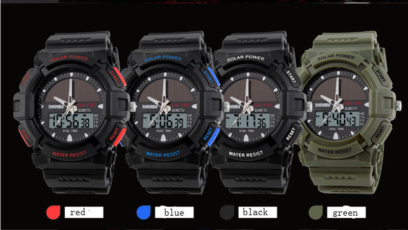 Time Beauty Personality Solar Watch Fashion Electronic Double Display Waterproof Outdoor Sports Men&