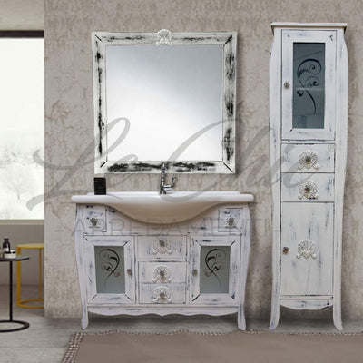 Shop Chic Composizione Bagno Nettuno, Mobile Con Specchio E Colonna in Rovere Shabby Chic