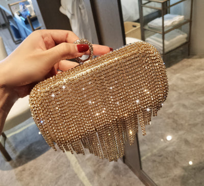 2021 New Shiny Diamond Ladies Fringed Hand Bag Bag Bag Bag Night Party Party Bride Xiekua Package