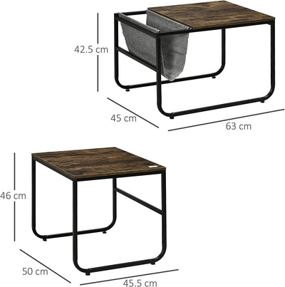 Set Di 2 Tavolini Da Caffè Sovrapponibili in Stile Industriale, Tavolini Da Salotto in MDF E Acciaio, Nero E Marrone Rustico