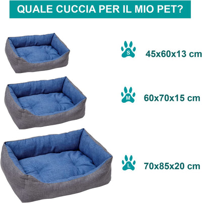 Cuccia per Cane in Tessuto Grigio E Blu Taglia M 60X70 Cm, Morbido Divano Rettangolare, Comodo, per Camera Da Letto Salotto Corridoio, Lavabile