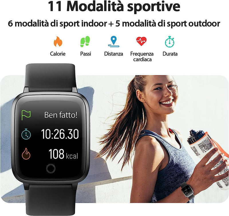 Smartwatch, IP68 Impermeabile,Uomo Donna Fitness, 11 Modalità Sportive, Monitoraggio Del Battito Cardiaco Sonno Ciclo Mestruale Pedometro, Notifiche Whatsapp, Compatibile Con Android/Ios