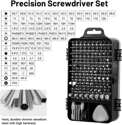 122 in 1 Set Cacciaviti Precisione Magnetici Professionali, Mini Kit Cacciavite Di Riparazione Portatile per PC, Macbook, Iphone, Occhiali, Orologio, Smartphone, Fotocamera, Ecc.