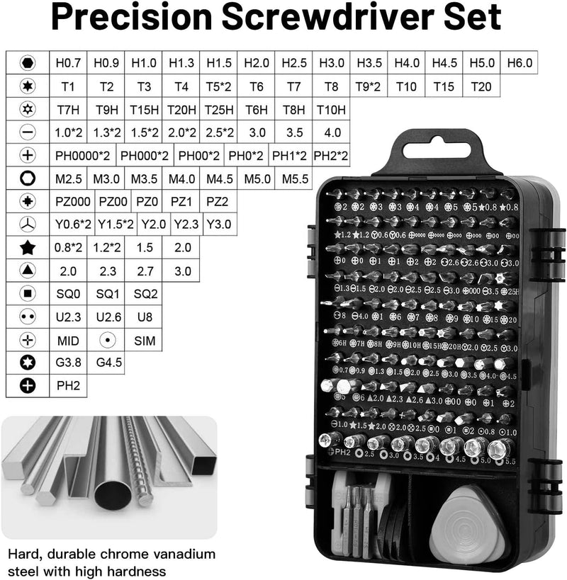 122 in 1 Set Cacciaviti Precisione Magnetici Professionali, Mini Kit Cacciavite Di Riparazione Portatile per PC, Macbook, Iphone, Occhiali, Orologio, Smartphone, Fotocamera, Ecc.