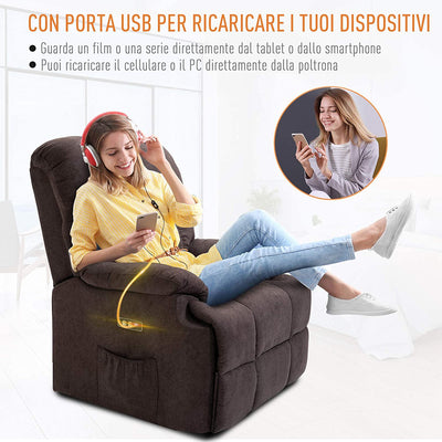 Poltrona Relax Elettrica E Alzapersona, Poltrona Reclinabile Con Alzata Assistita, Marrone, 80X97X104Cm