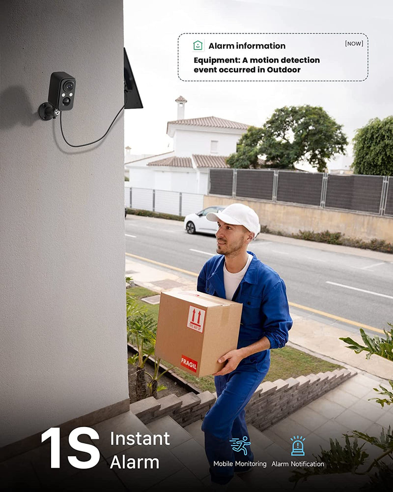 Telecamera Wi-Fi Esterno Con Pannello Solare, Telecamera Wifi Esterno Batteria Senza Fili, Visione Notturna a Colori, Rilevazione Di Movimento PIR, IP66, Audio a 2 Vie