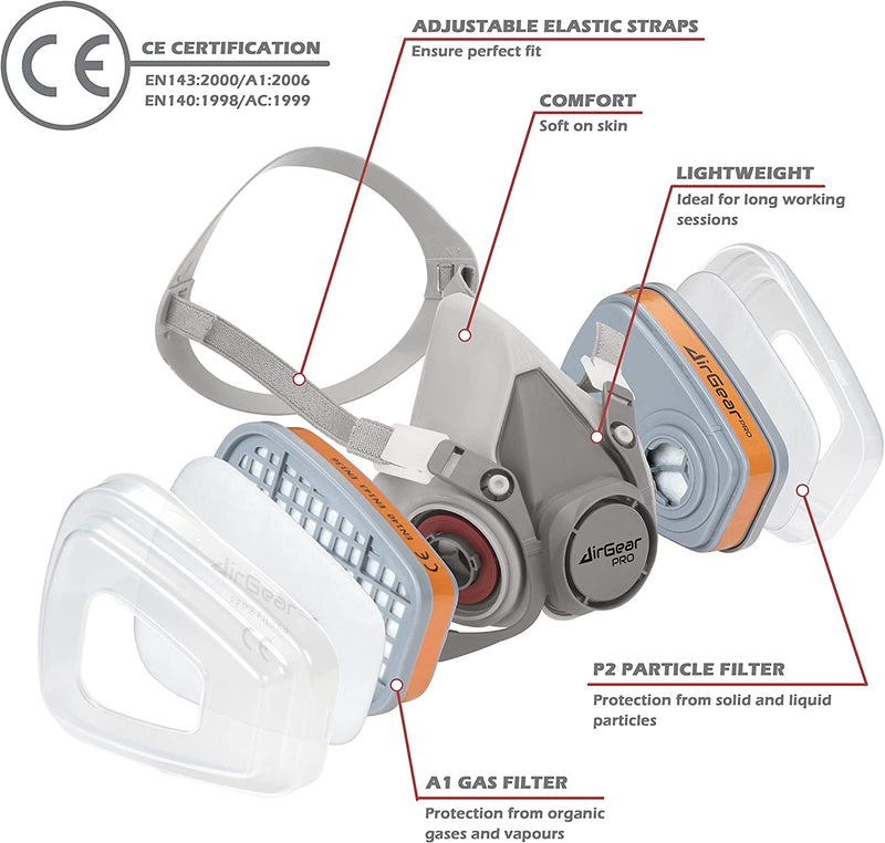 G-500 Maschera Antigas Antipolvere Riutilizzabile Con Filtri E Occhiali Protettivi per Verniciatura, Costruzione, Fai Da Te, Levigatura