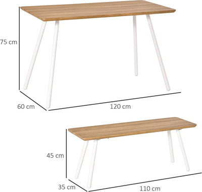 Set Tavolo Da Pranzo Con 2 Panche in Stile Nordico per Soggiorno, Salotto E Cucina, in MDF E Metallo, Bianco